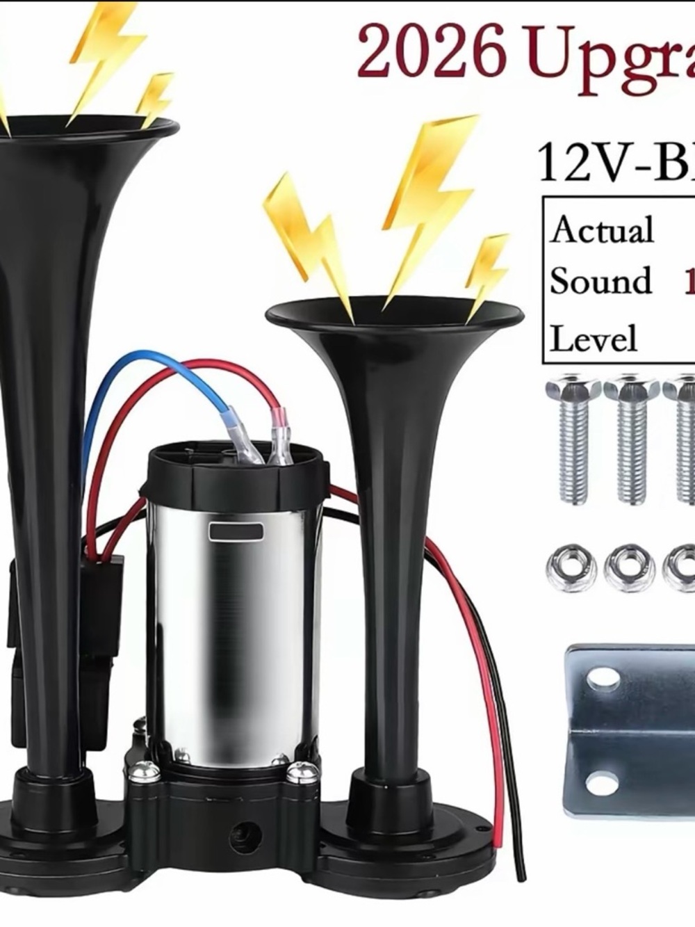 12V Black Twin Trumpet Air Horn - Compact Electric Vehicle Horn